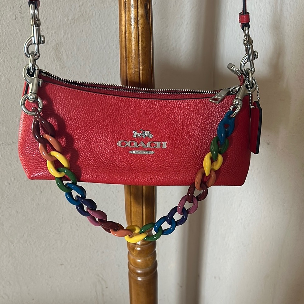Coach Red Crossbody Bag with Playful Chain Detail